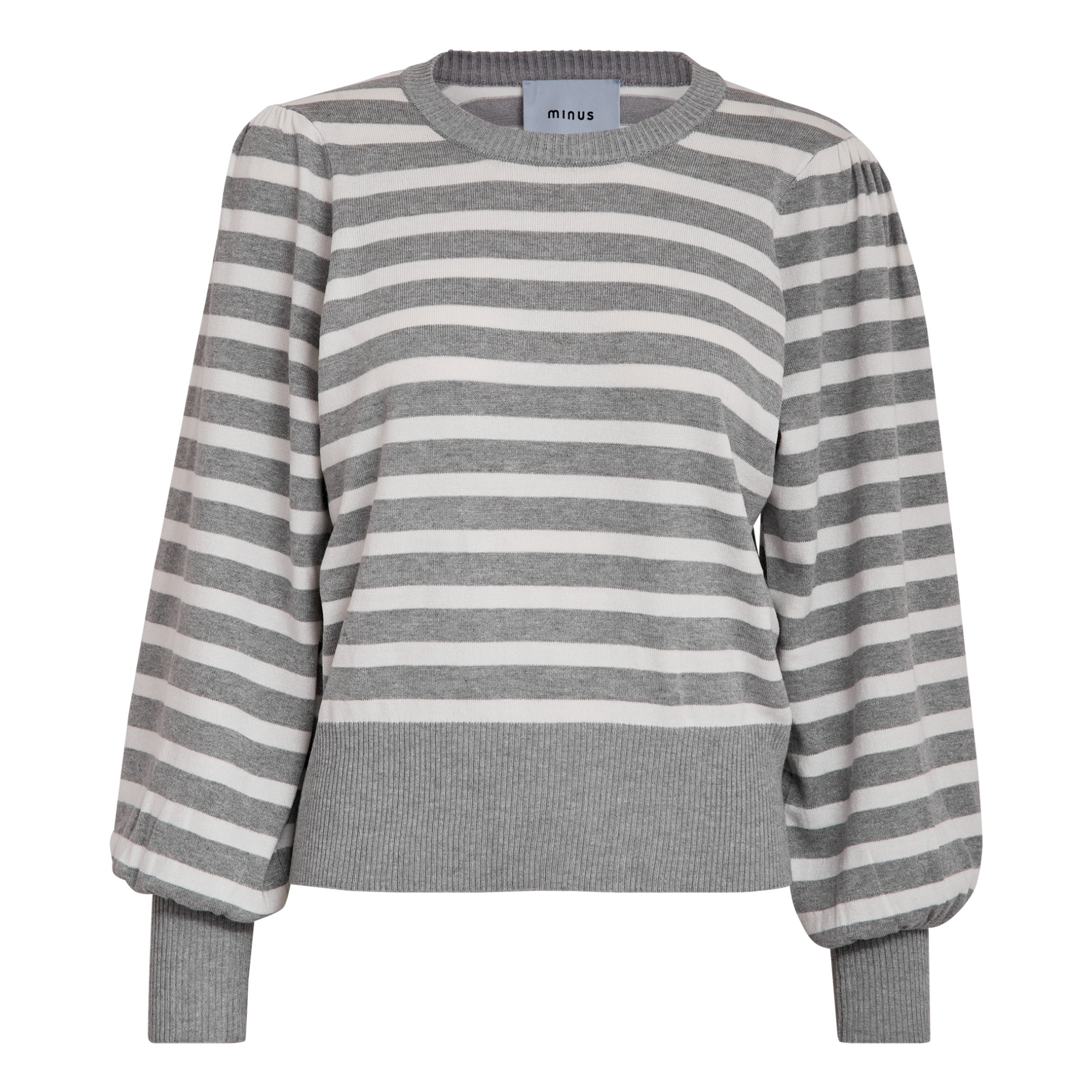 Minus - Liva LS Pullover, MI6395 - Light Grey Striped