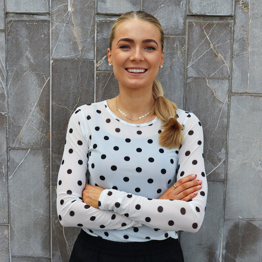 Liberté - Mesh LS T-Shirt, 22065 - White Black Big Dot