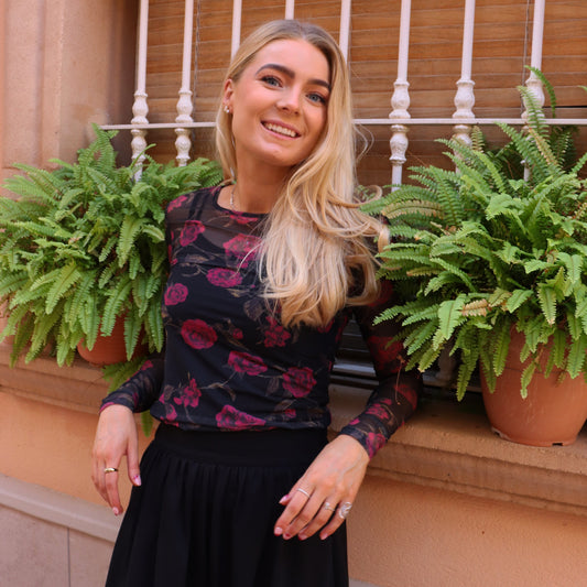 Liberté - Mesh LS T-Shirt, 22065 - Black Pink Rose