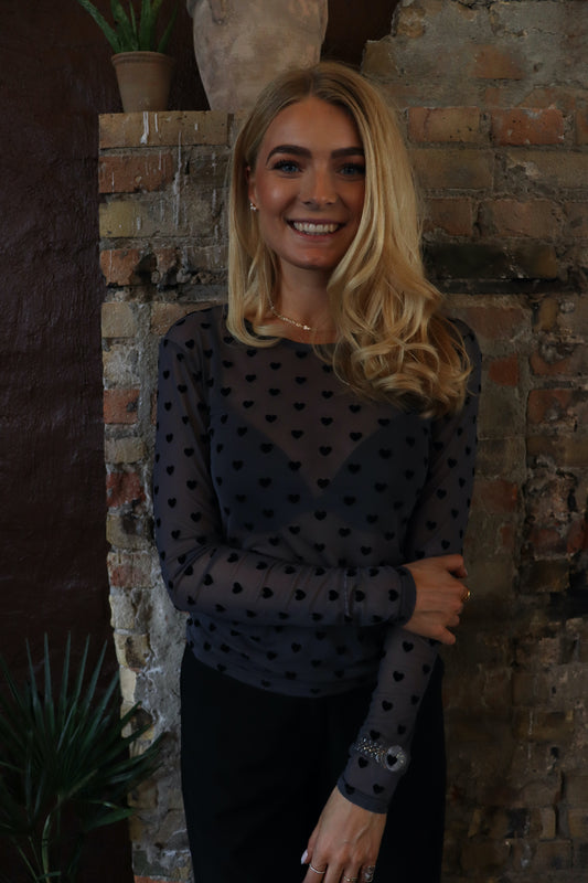 Liberté - Mesh LS T-Shirt, 22065 - Grey Black Flock Heart