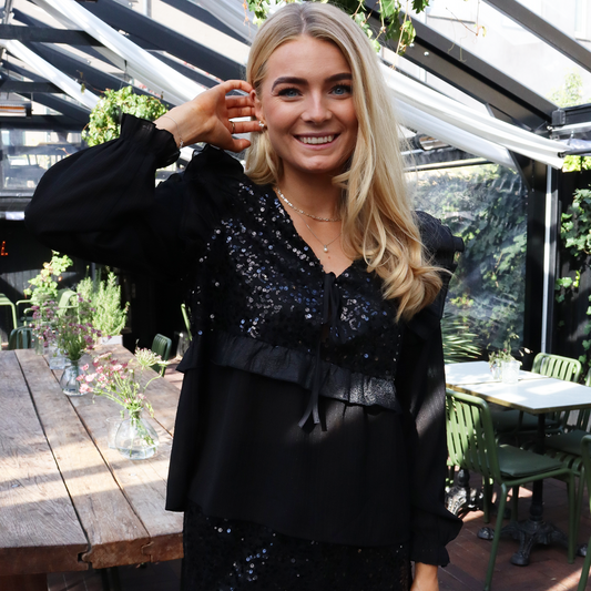 Liberté - Nor LS Frill Blouse, 22267 - Black Sequins