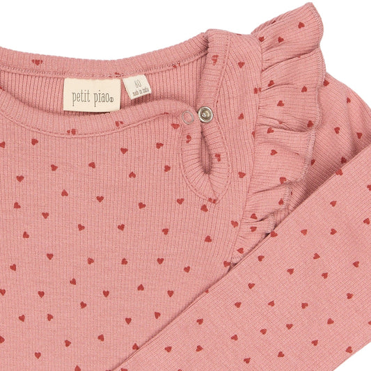 Petit Piao - Sonja LS Body, PP0141 - Dusty Rose Heart AOP