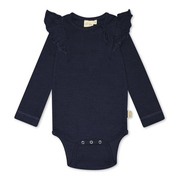 Petit Piao - Body LS Modal Frill, PP115 - Indigo Plum