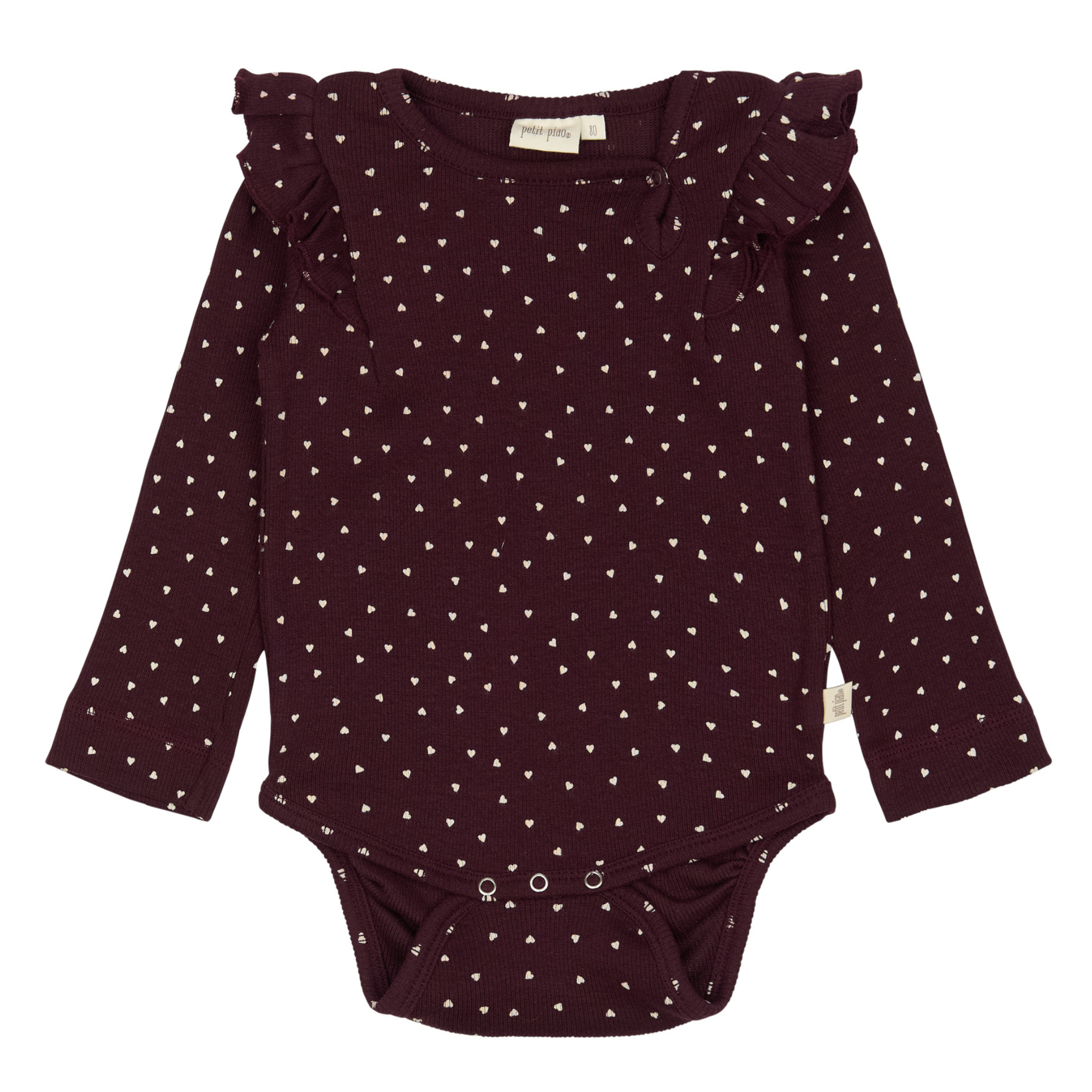 Petit Piao - Body LS Frill Modal Heart, PP1943 - Dark Grape / White