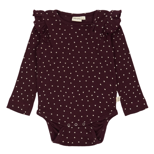 Petit Piao - Body LS Frill Modal Heart, PP1943 - Dark Grape / White