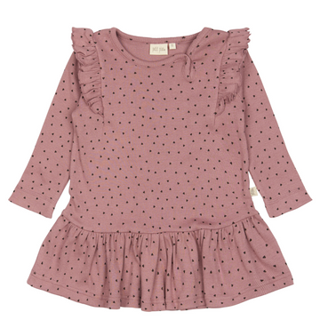 Petit Piao - Dress LS Frill Modal Heart, PP1944 - Nostalgic Rose / Coffee Bean