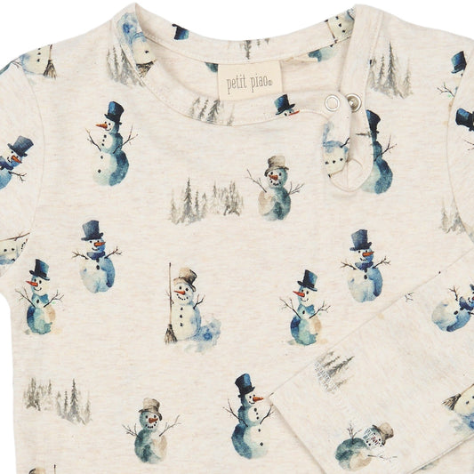 Petit Piao - Blizz LS Body, PP2031 - Eggnog Melange Snowman AOP
