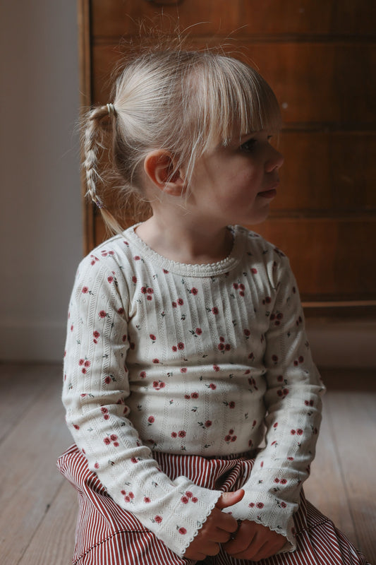Petit Piao - Gracie LS Pointelle Body, PP2116 - Eggnog Rosehip AOP