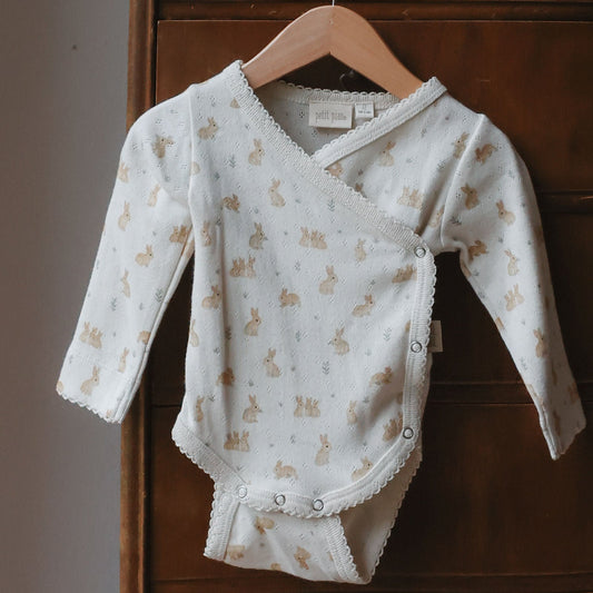 Petit Piao - Dio LS Body Fold Pointelle NB, PP2144 - Eggnog Rabbit AOP