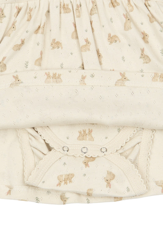 Petit Piao - Dio LS Body Dress Fold Pointelle NB, PP2146 - Eggnog Rabbit AOP