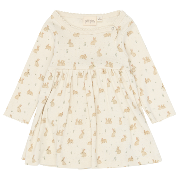 Petit Piao - Dio LS Body Dress Fold Pointelle NB, PP2146 - Eggnog Rabbit AOP