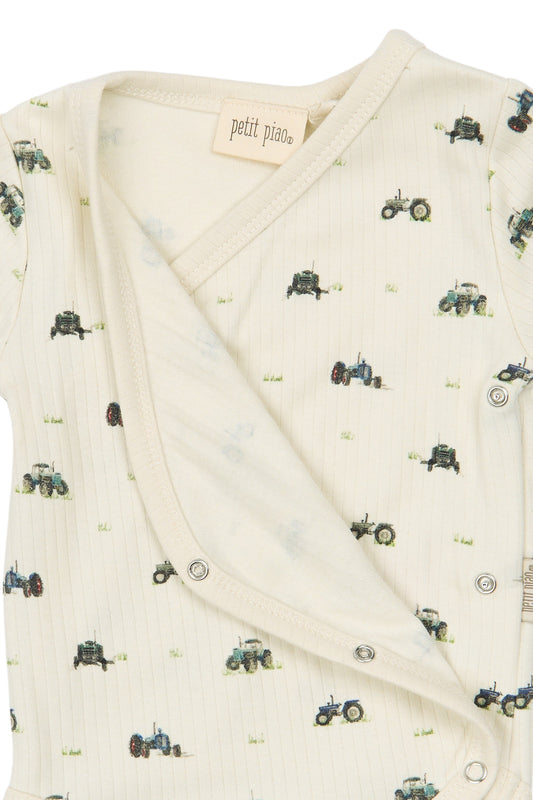 Petit Piao - Dinn LS Body Fold Pointelle NB, PP2151 - Eggnog Tractor AOP