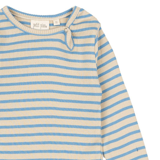 Petit Piao - Body LS Modal Striped, PP301 - Allure Blue / Dark Offwhite