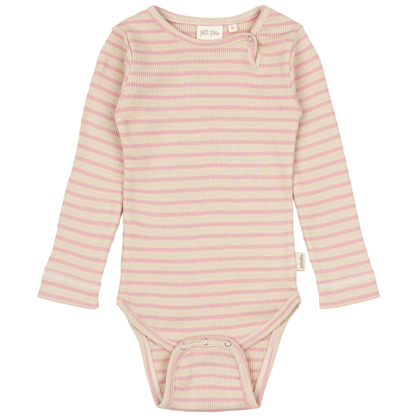 Petit Piao - Body LS Modal Striped, PP301 - Bright Rose / Dark Offwhite