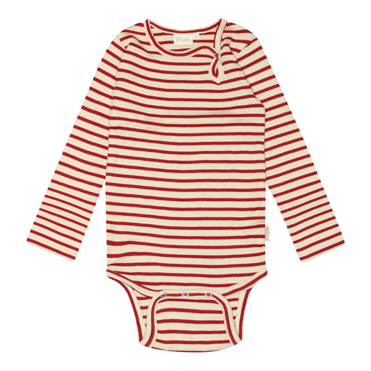 Petit Piao - Body LS Modal Striped, PP301 - Chili Pepper / Dark Offwhite