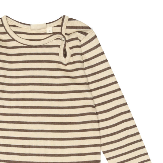 Petit Piao - Body LS Modal Striped, PP301 - Chocolate Brown / Dark Offwhite