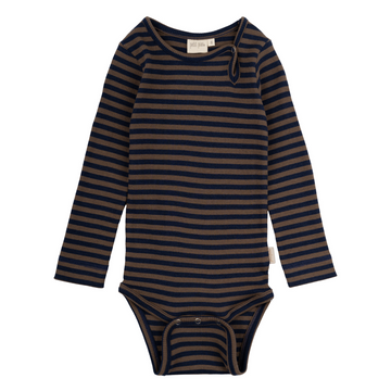 Petit Piao - Body LS Modal Striped, PP301 - Chocolate Brown / Indigo Plum