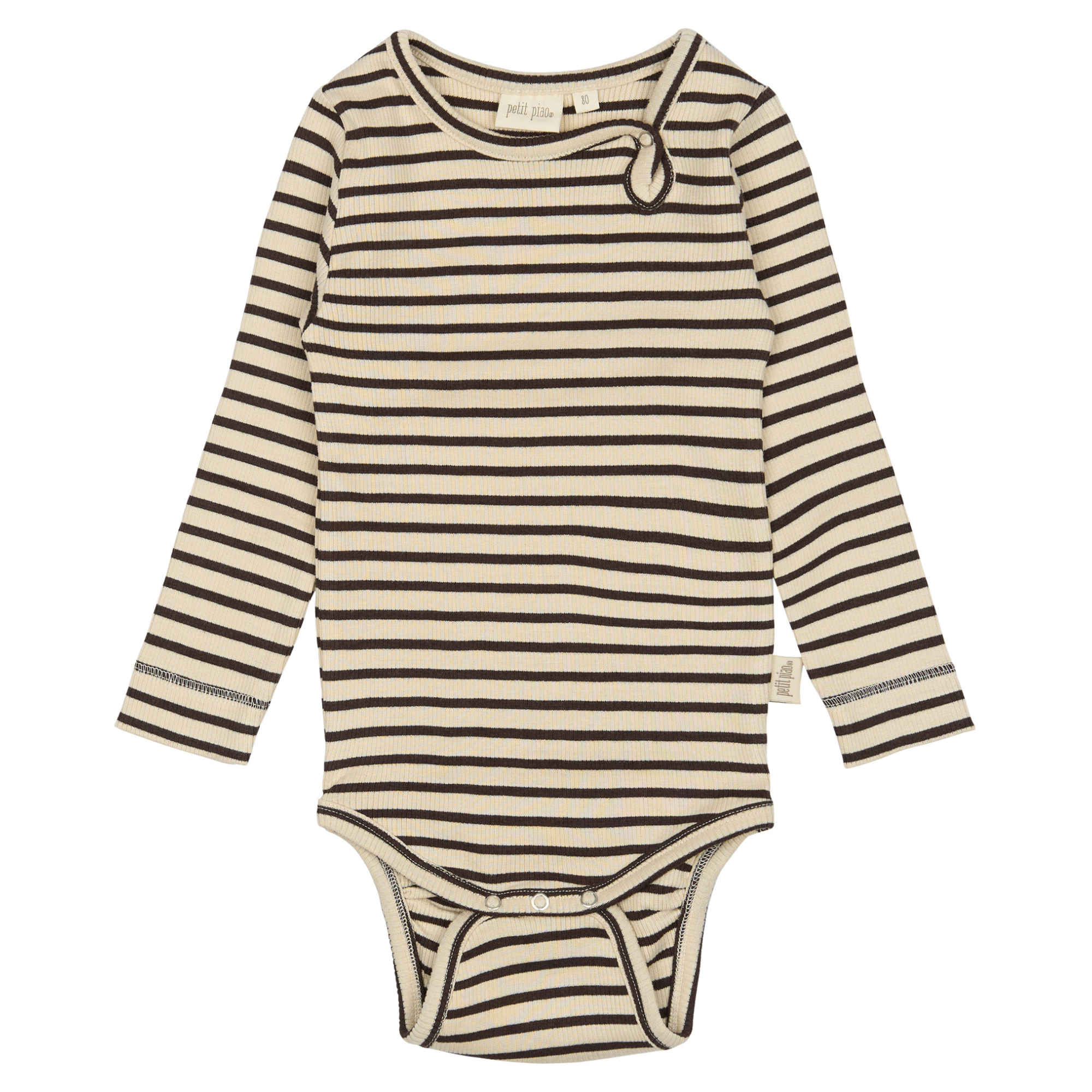 Petit Piao - Body LS Modal Striped, PP301 - Coffee Bean / Offwhite
