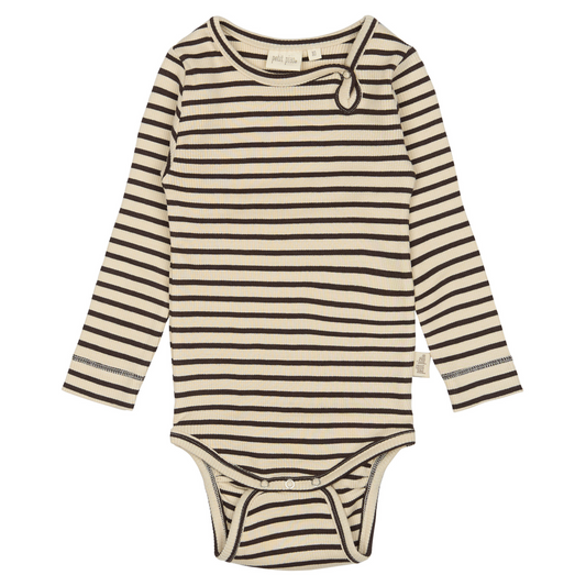 Petit Piao - Body LS Modal Striped, PP301 - Coffee Bean / Offwhite
