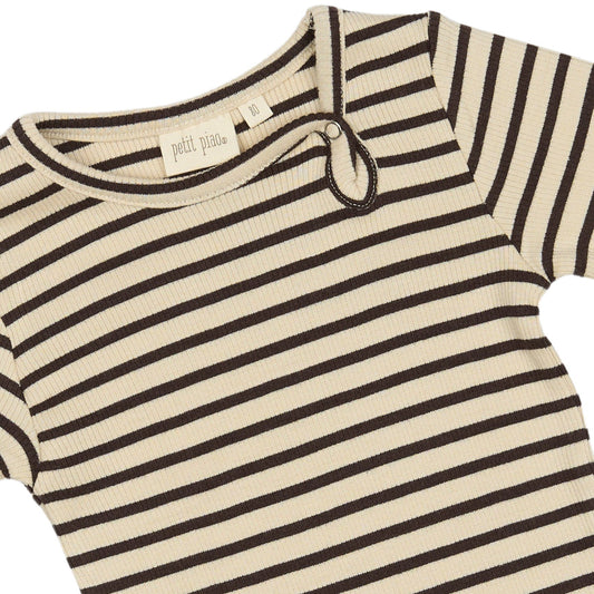 Petit Piao - Body LS Modal Striped, PP301 - Coffee Bean / Offwhite