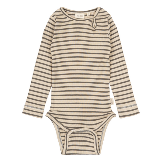 Petit Piao - Body LS Modal Striped, PP301 - Earth Brown / Dark Offwhite