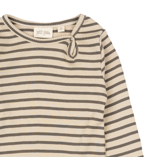 Petit Piao - Body LS Modal Striped, PP301 - Earth Brown / Dark Offwhite