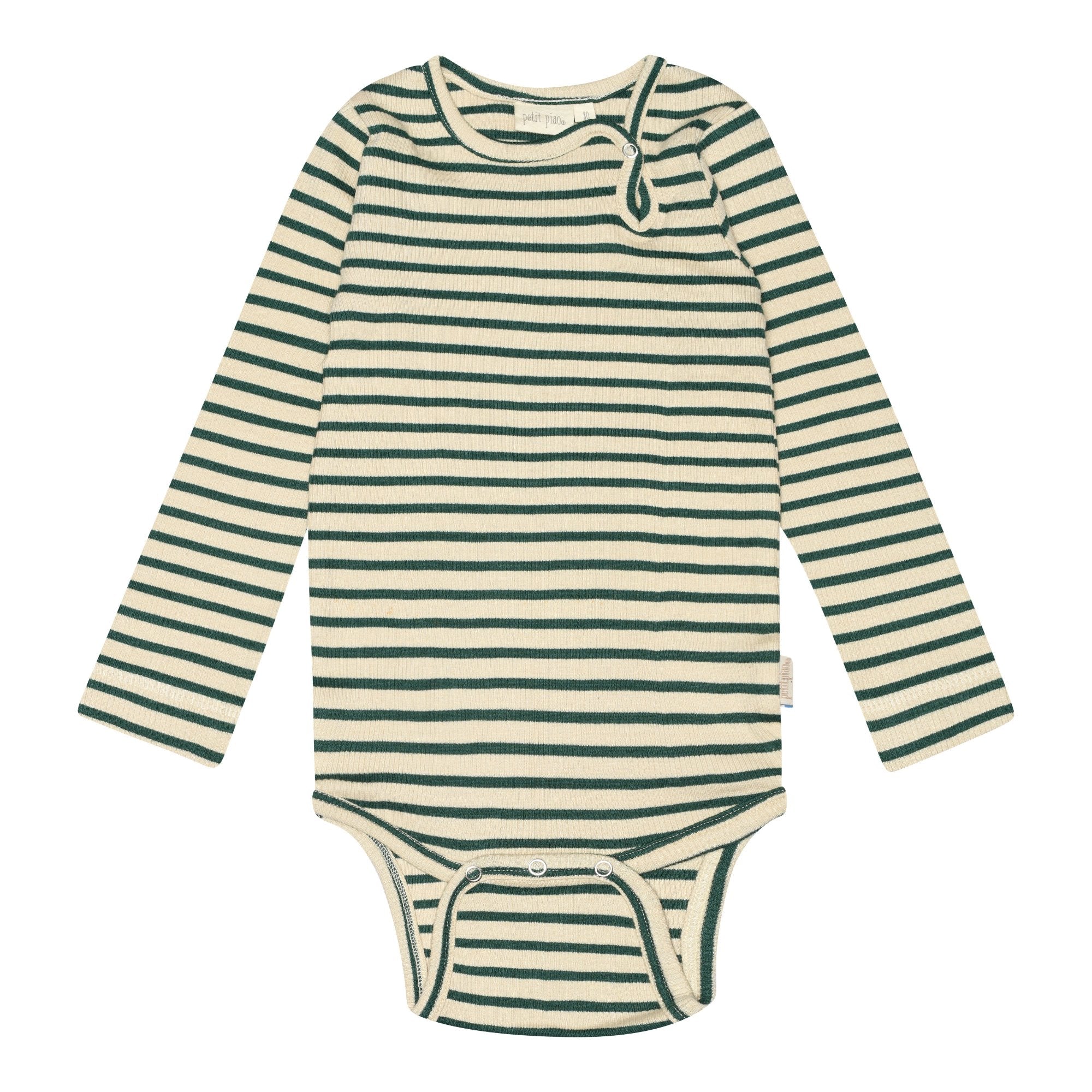 Petit Piao - Body LS Modal Striped, PP301 - Emerald Green / Dark Offwhite