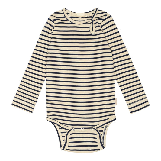 Petit Piao - Body LS Modal Striped, PP301 - Indigo Plum / Dark Offwhite