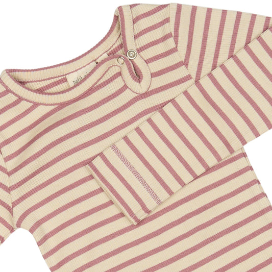 Petit Piao - Body LS Modal Striped, PP301 - Nostalgic Rose / Offwhite
