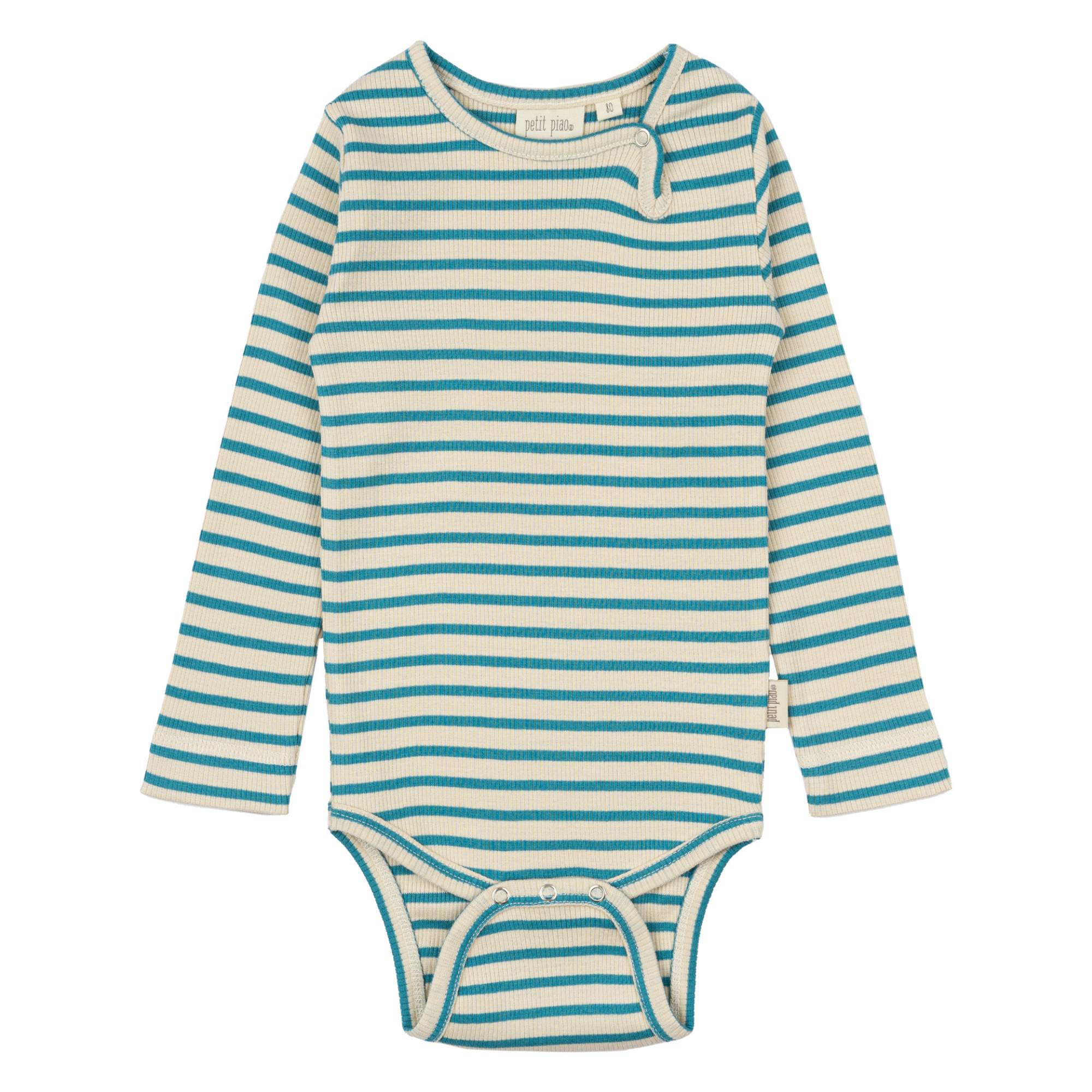 Petit Piao - Body LS Modal Striped, PP301 - Turquise / Dark Offwhite