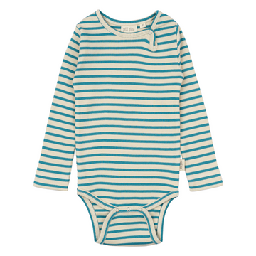 Petit Piao - Body LS Modal Striped, PP301 - Turquise / Dark Offwhite