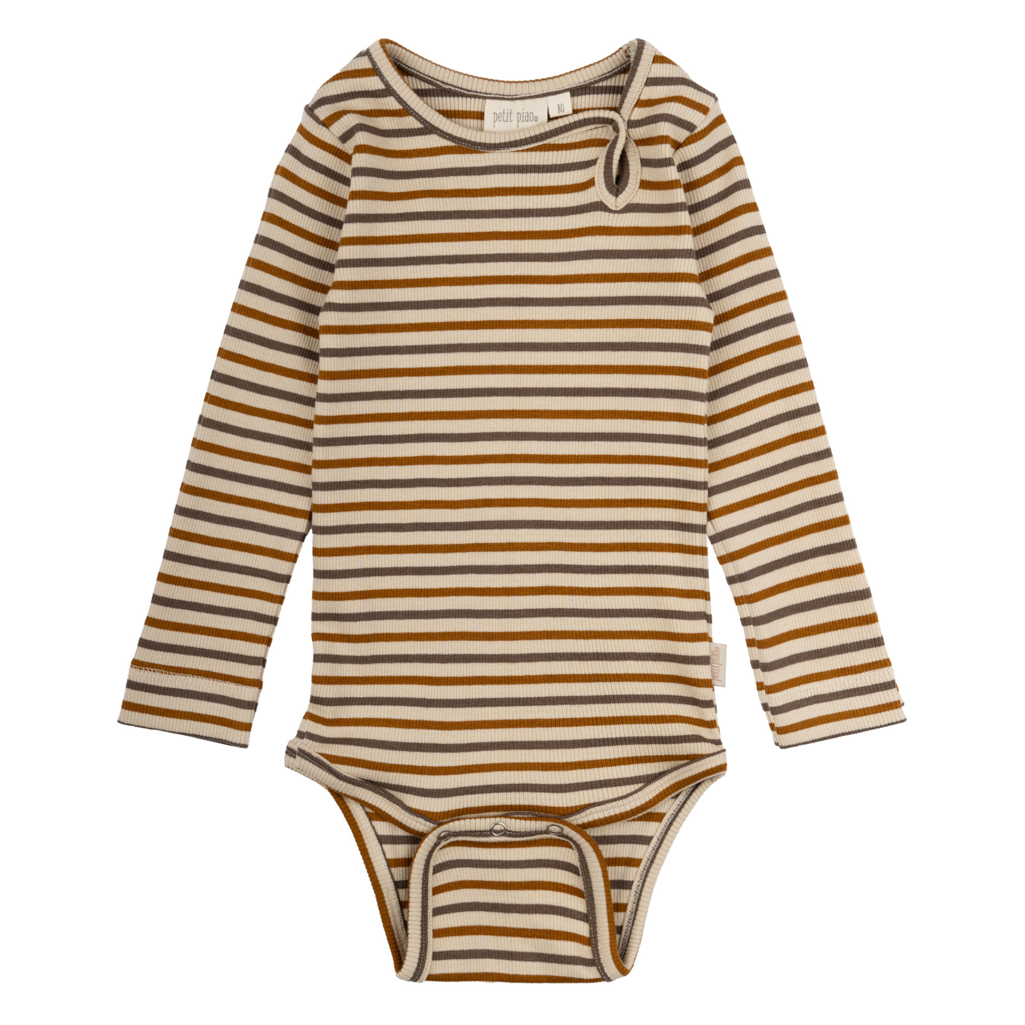 Petit Piao - Body LS Modal Striped, PP301 - Chocolate Brown / Golden Sun / Dark Offwhite