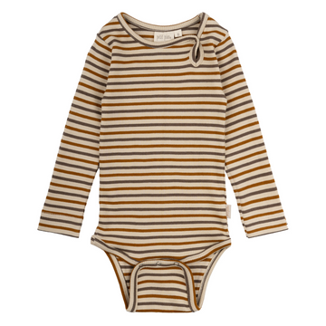 Petit Piao - Body LS Modal Striped, PP301 - Chocolate Brown / Golden Sun / Dark Offwhite