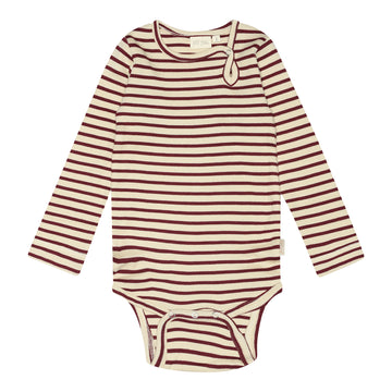 Petit Piao - Body LS Modal Striped, PP301 - Dark Cherry / Dark Offwhite