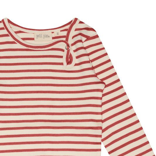 Petit Piao - Body LS Modal Striped, PP301 - Berry Dust / Offwhite