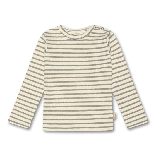 Petit Piao - T-shirt LS Modal Striped, PP303 - Green Shadow / Offwhite