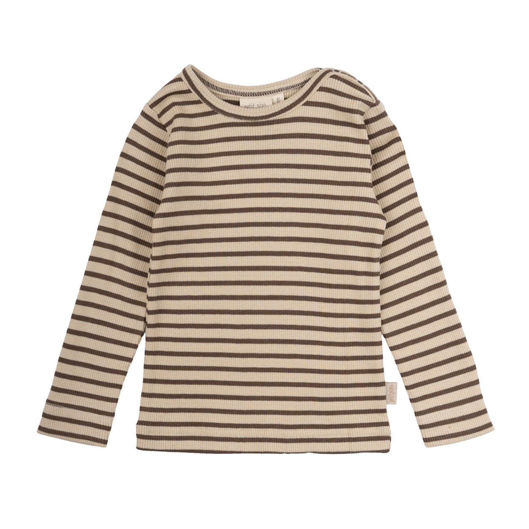 Petit Piao - T-shirt LS Modal Striped, PP303 - Chocolate Brown / Dark Offwhite