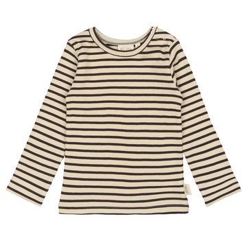 Petit Piao - T-shirt LS Modal Striped, PP303 - Coffee Bean / Offwhite