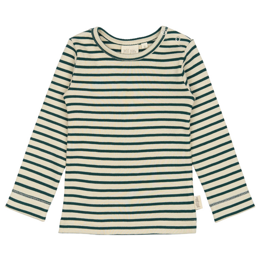 Petit Piao - T-shirt LS Modal Striped, PP303 - Dark Sea / Offwhite