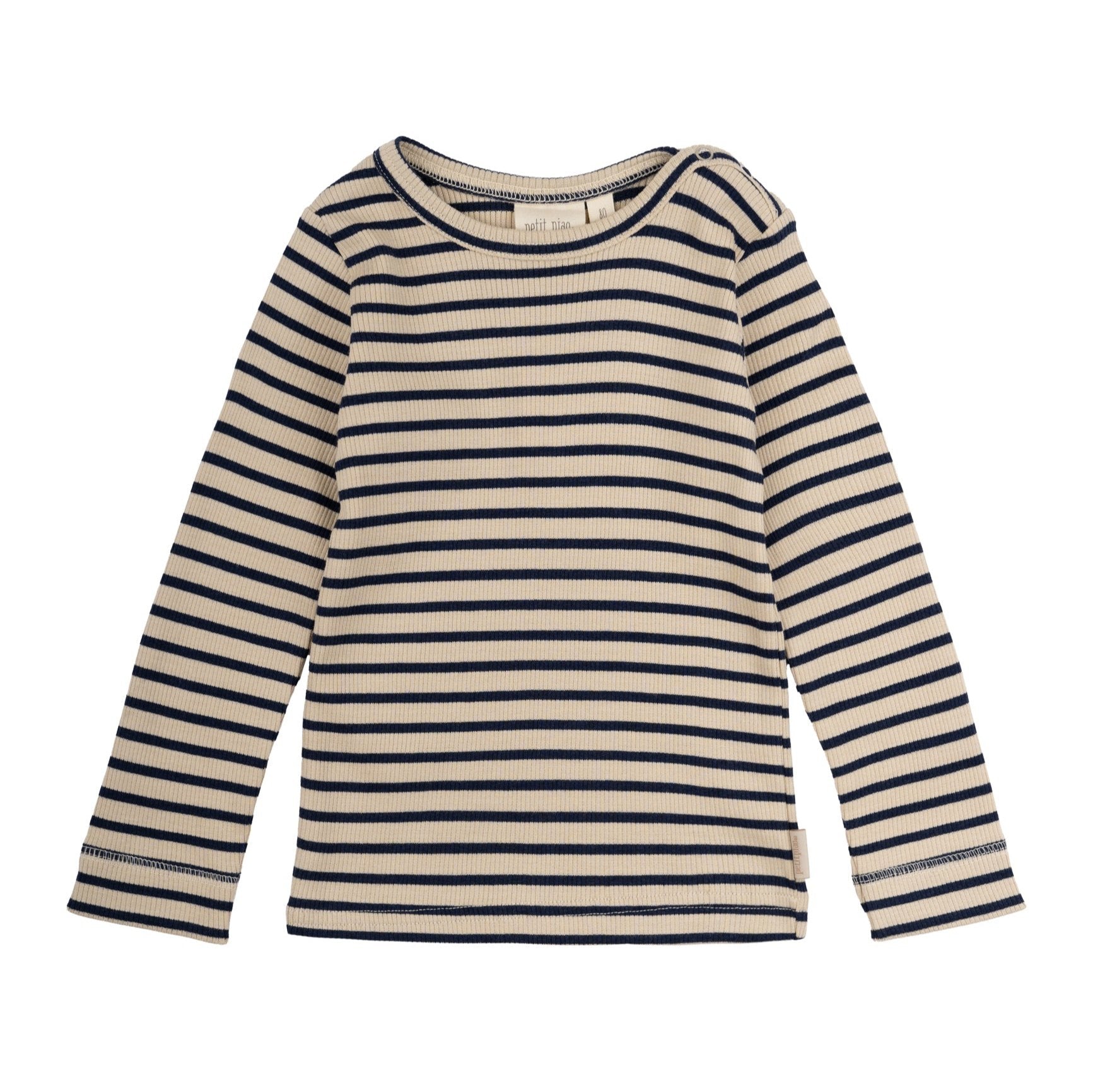 Petit Piao - T-shirt LS Modal Striped, PP303 - Indigo Plum / Dark Offwhite