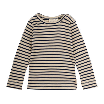 Petit Piao - T-shirt LS Modal Striped, PP303 - Indigo Plum / Dark Offwhite