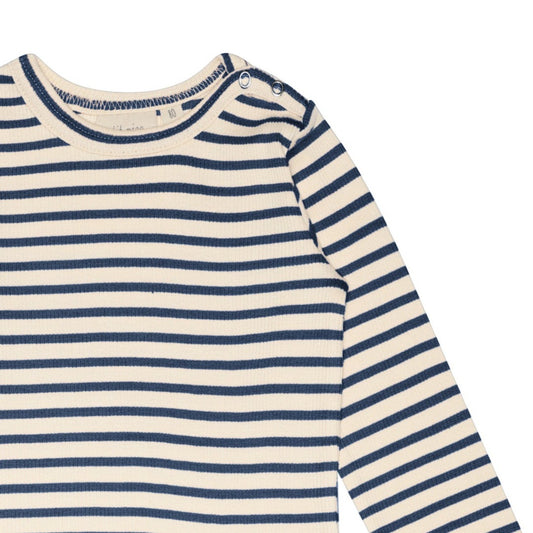 Petit Piao - T-shirt LS Modal Striped, PP303 - Denim Blue / Offwhite