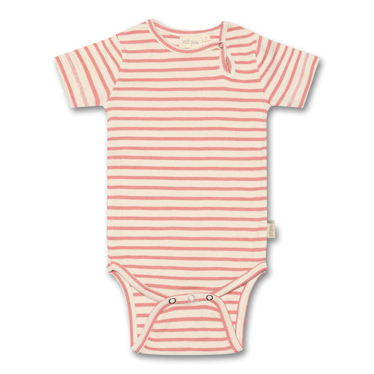 Petit Piao - Body SS Modal Striped, PP304 - Sea Shell Pink / Offwhite