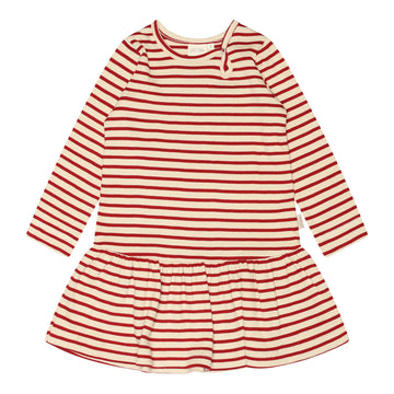 Petit Piao - Dress LS Modal Striped, PP306 - Chili Pepper / Dark Offwhite