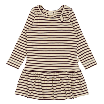 Petit Piao - Dress LS Modal Striped, PP306 - Dark Grape / Offwhite