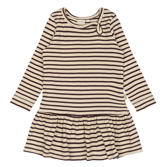 Petit Piao - Dress LS Modal Striped, PP306 - Dark Grape / Offwhite