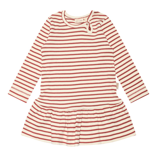 Petit Piao - Dress LS Modal Striped, PP306 - Berry Dust / Offwhite