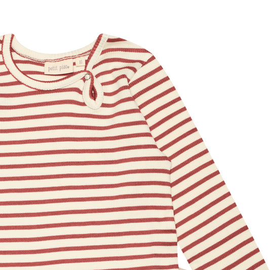 Petit Piao - Dress LS Modal Striped, PP306 - Berry Dust / Offwhite
