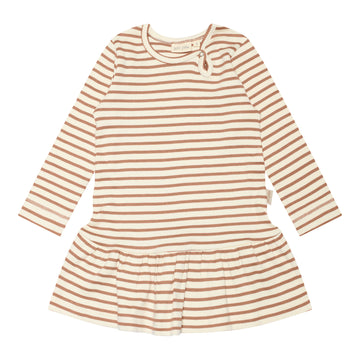Petit Piao - Dress LS Modal Striped, PP306 - Café Rose / Offwhite
