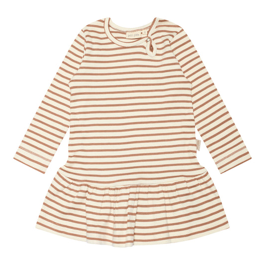 Petit Piao - Dress LS Modal Striped, PP306 - Café Rose / Offwhite